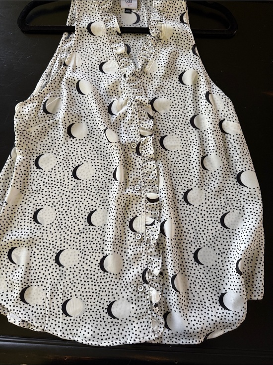 CAbi Tops - CAbi Black Moon & Dot Sleeveless Button Blouse - White & Black